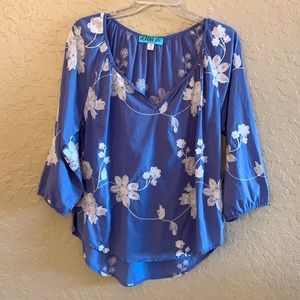 Aina Be Blue Ivory Floral Embroidered Tunic Top